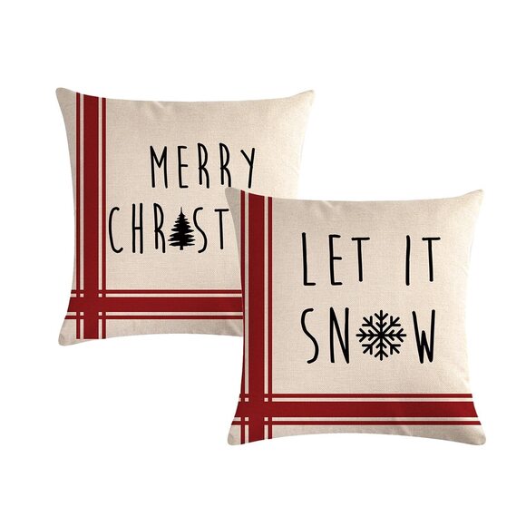 Other - 7125 Set of 2 Red Christmas Pillow Covers Let It Snow Cushion Cover